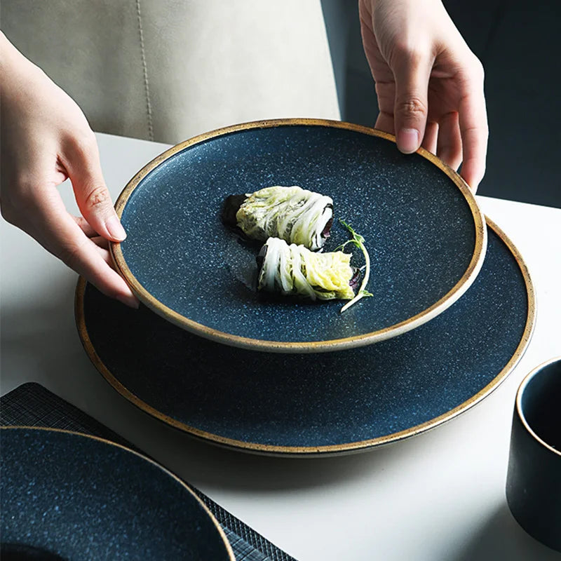 Gold Edge Ceramic Plate - Elegant Eco-Friendly Dinnerware