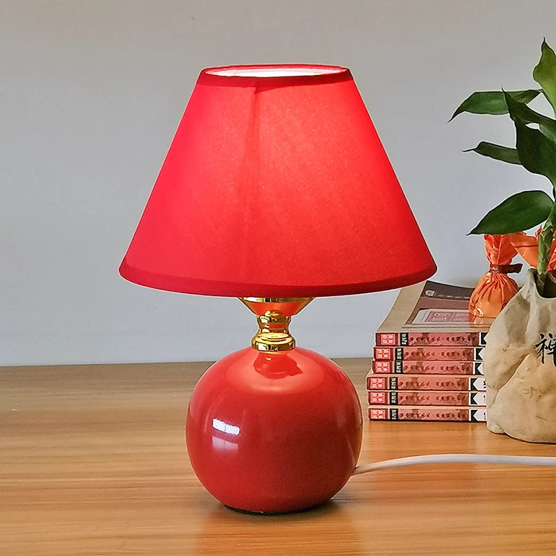 Red Ceramic Table Lamp - 6-10W LED Touch Control