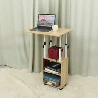 Modern Wooden Bedside Table with Wheels - Mobile Computer Desk