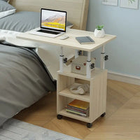 Modern Wooden Bedside Table with Wheels - Mobile Computer Desk