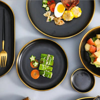 Gilt Rim Black Porcelain Dinner Set - Sophisticated Collection