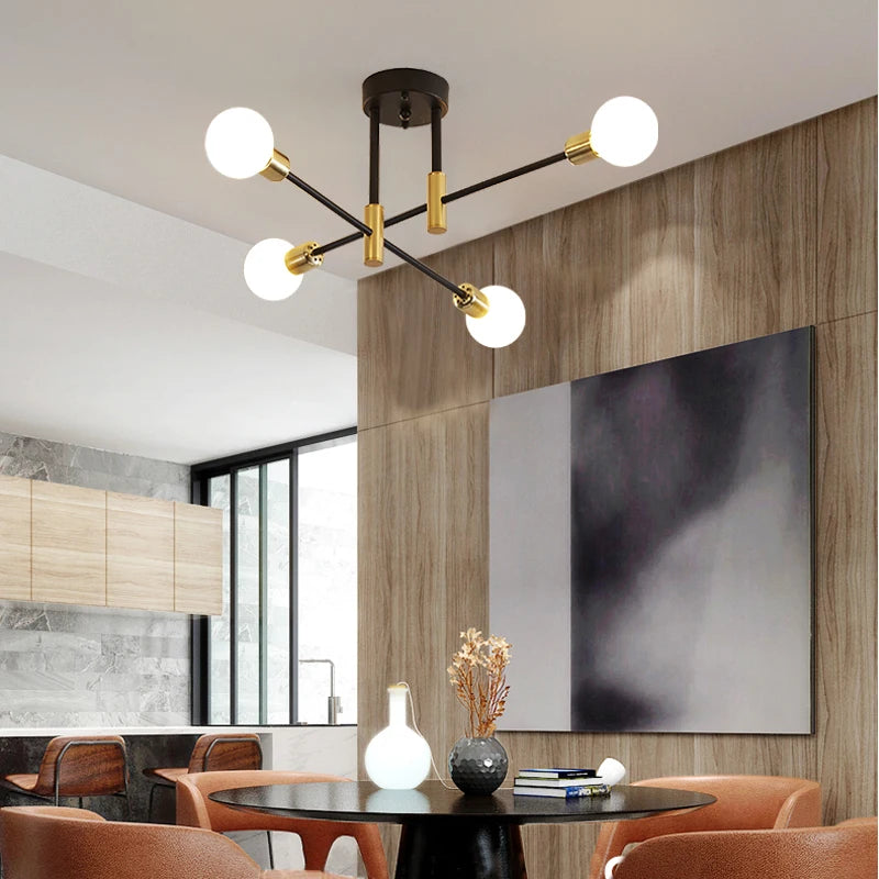 Modern LED Edison Bulbs Chandelier - Matte Black Semi-Flush