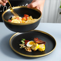 Gilt Rim Black Porcelain Dinner Set - Sophisticated Collection