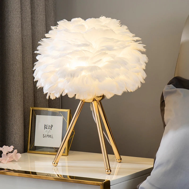 Feather Accent Bedroom Table Lamp