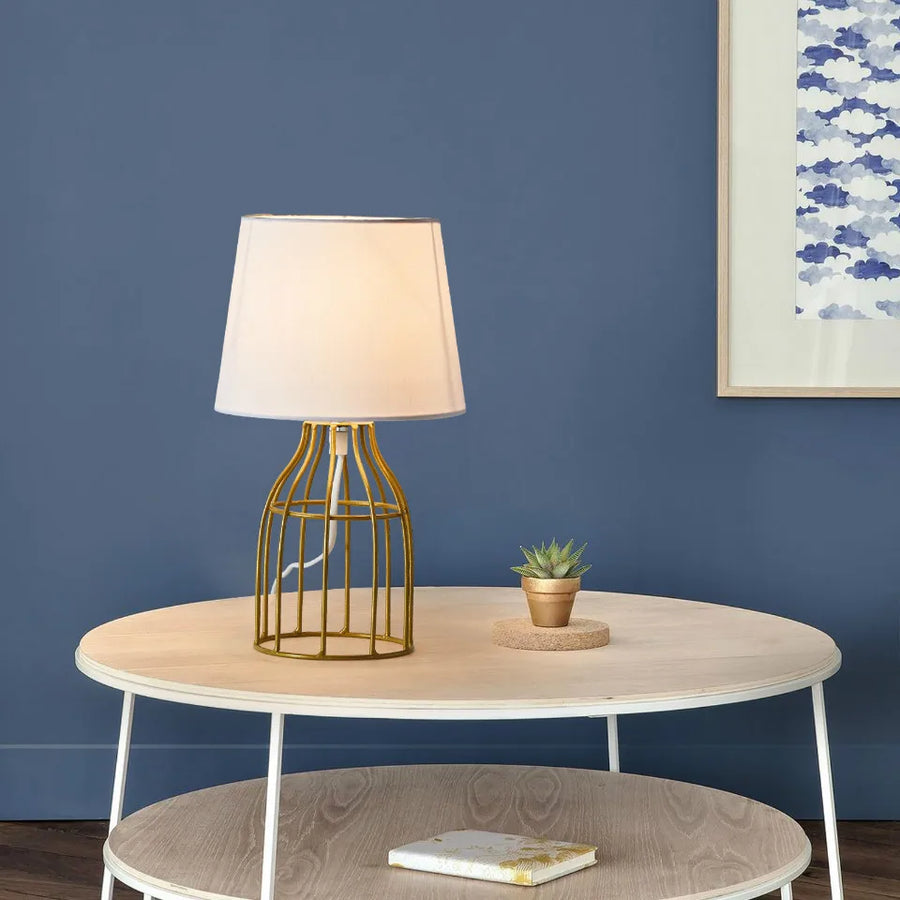 40W Stylish Table Lamp - White Metal Fabric Shade