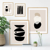 Abstract Geometric Beige Black Poster - Boho Minimalist Wall Art 70x100cm
