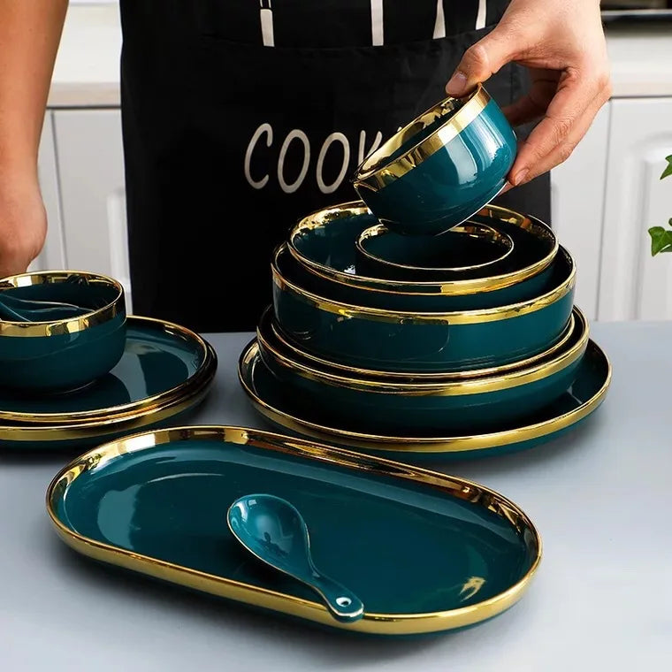 Gold Inlay Ceramic Dinner Plate