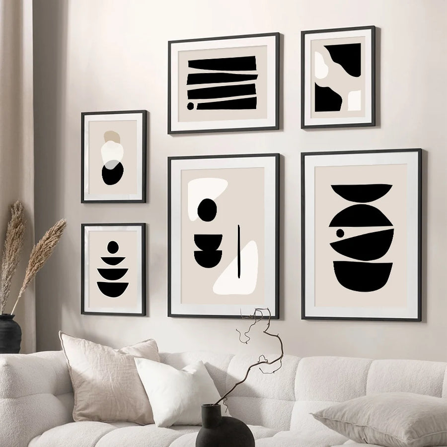 Abstract Geometric Beige Black Poster - Boho Minimalist Wall Art 70x100cm