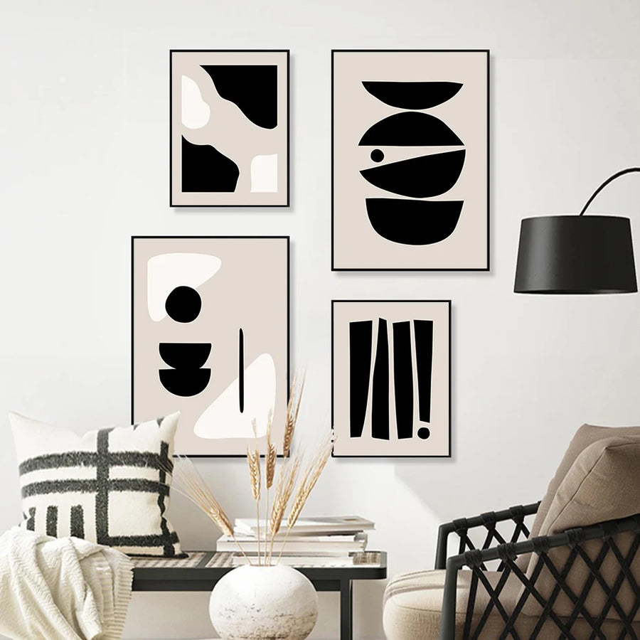Abstract Geometric Beige Black Poster - Boho Minimalist Wall Art 70x100cm