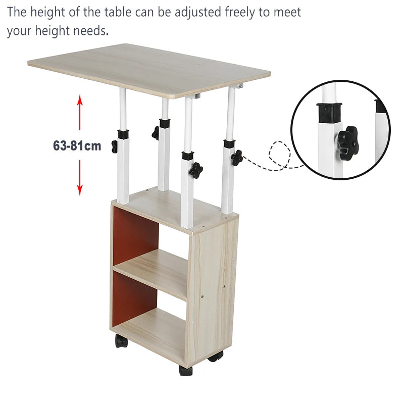 Modern Wooden Bedside Table with Wheels - Mobile Computer Desk