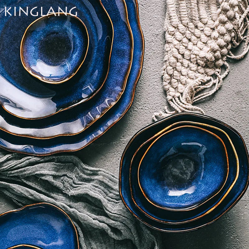 Blue Irregular Ceramic Dinner Set