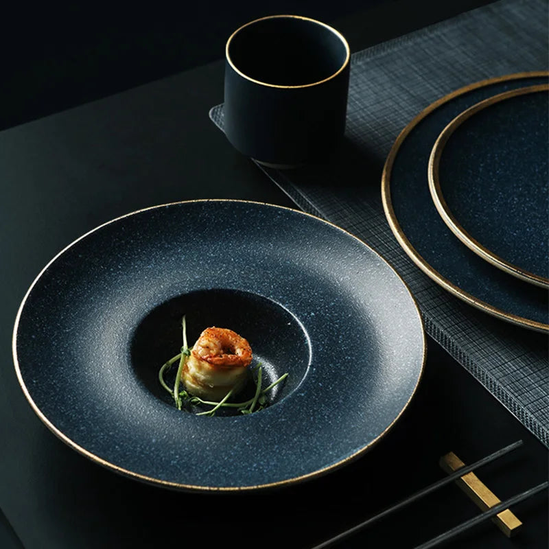 Gold Edge Ceramic Plate - Elegant Eco-Friendly Dinnerware