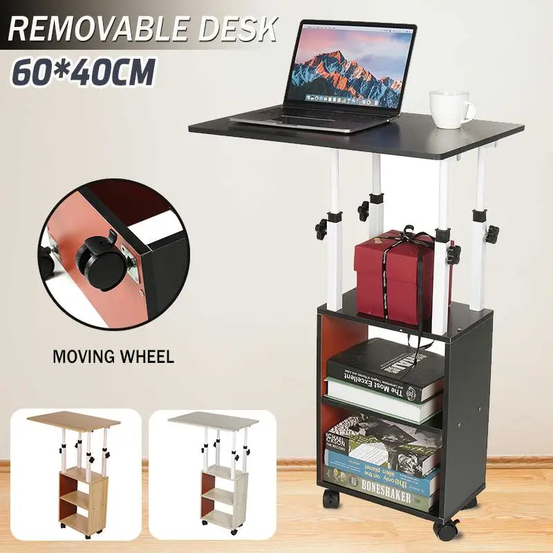 Modern Wooden Bedside Table with Wheels - Mobile Computer Desk