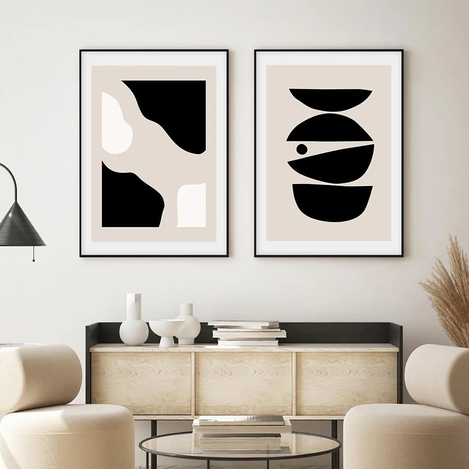 Abstract Geometric Beige Black Poster - Boho Minimalist Wall Art 70x100cm