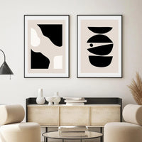 Abstract Geometric Beige Black Poster - Boho Minimalist Wall Art 70x100cm