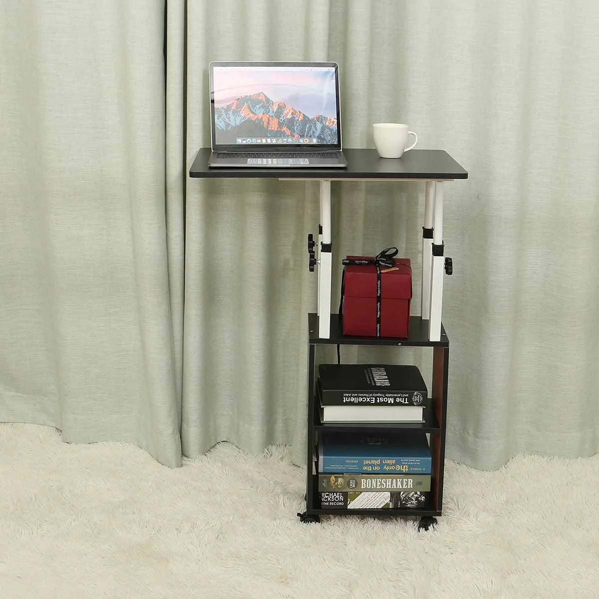 Modern Wooden Bedside Table with Wheels - Mobile Computer Desk