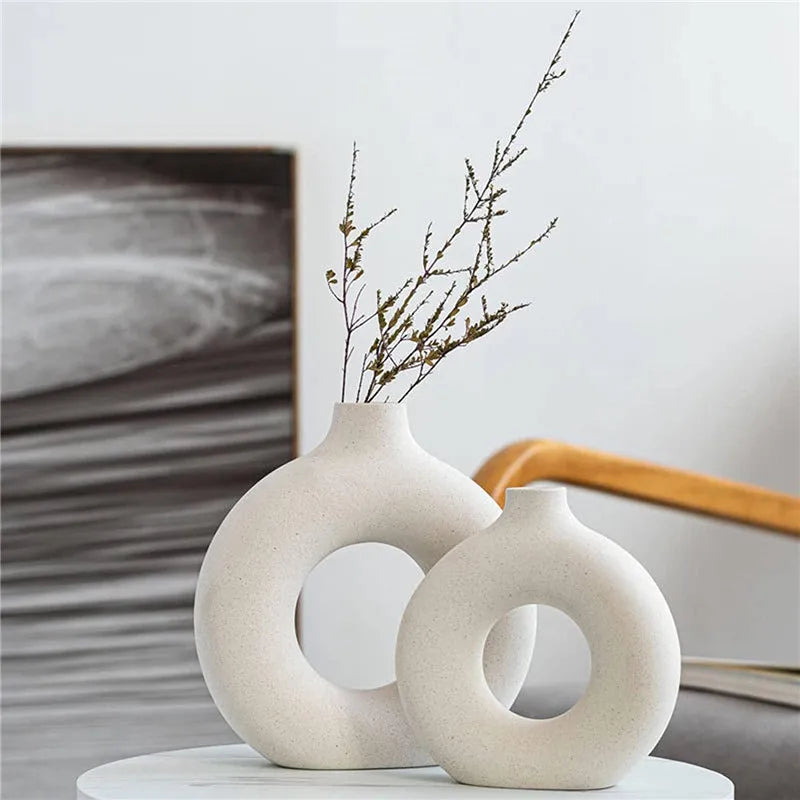Circular Hollow Ceramic Vase - Elegant Porcelain Design