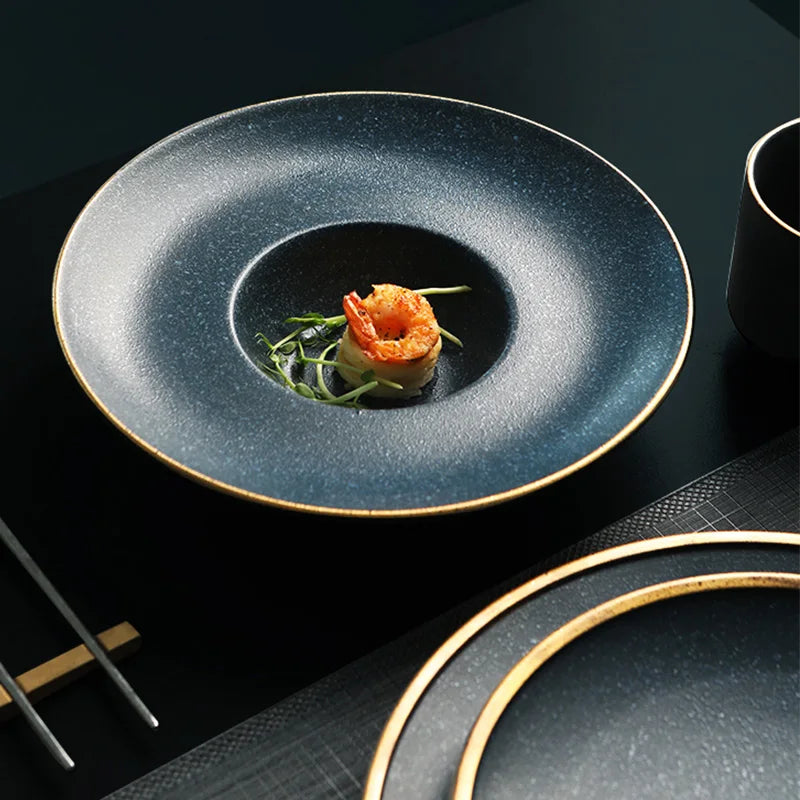 Gold Edge Ceramic Plate - Elegant Eco-Friendly Dinnerware