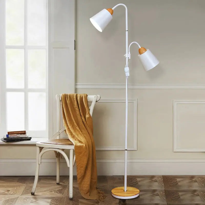 Adjustable Wooden Floor Lamp - Modern LED Reading Light with Dual Bulbs