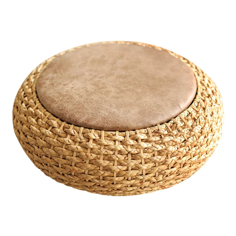 Natural Rattan Round Ottoman