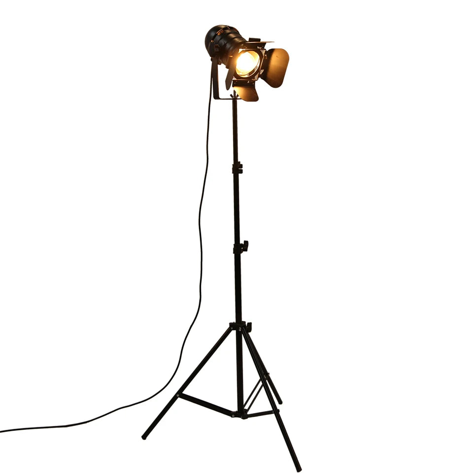 Industrial Retro Tripod Floor Lamp - Black Metal Standing Light