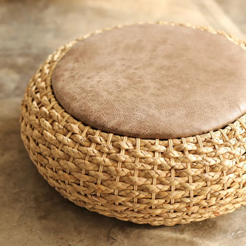 Natural Rattan Round Ottoman