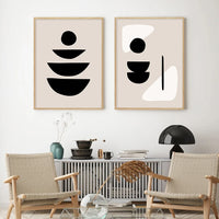 Abstract Geometric Beige Black Poster - Boho Minimalist Wall Art 70x100cm