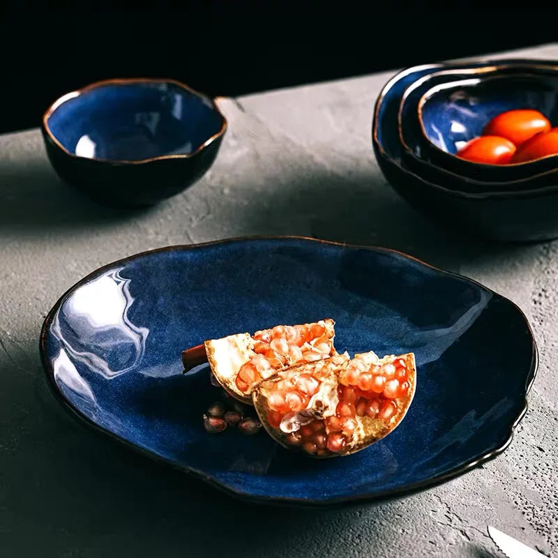 Blue Irregular Ceramic Dinner Set