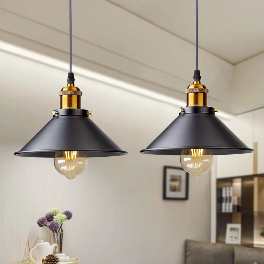 Black Vintage Industrial Pendant Light - PVC Lampshade E27
