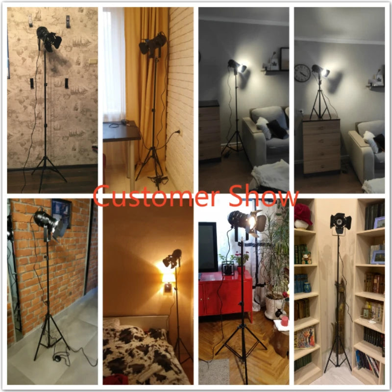 Industrial Retro Tripod Floor Lamp - Black Metal Standing Light