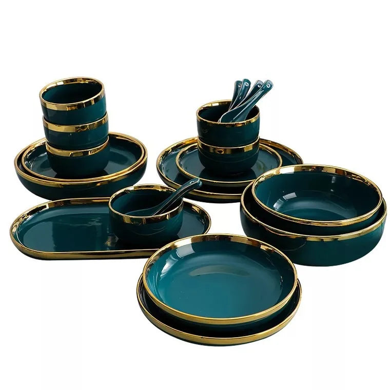 Gold Inlay Ceramic Dinner Plate
