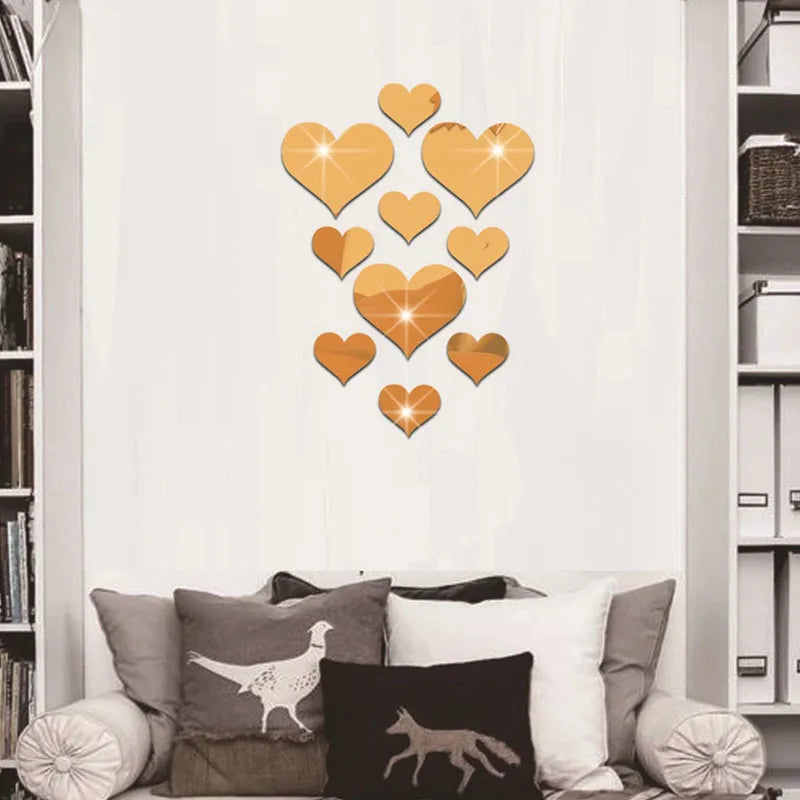 LOVE Acrylic Mirror Wall Decals - 10-Piece Decorative Set