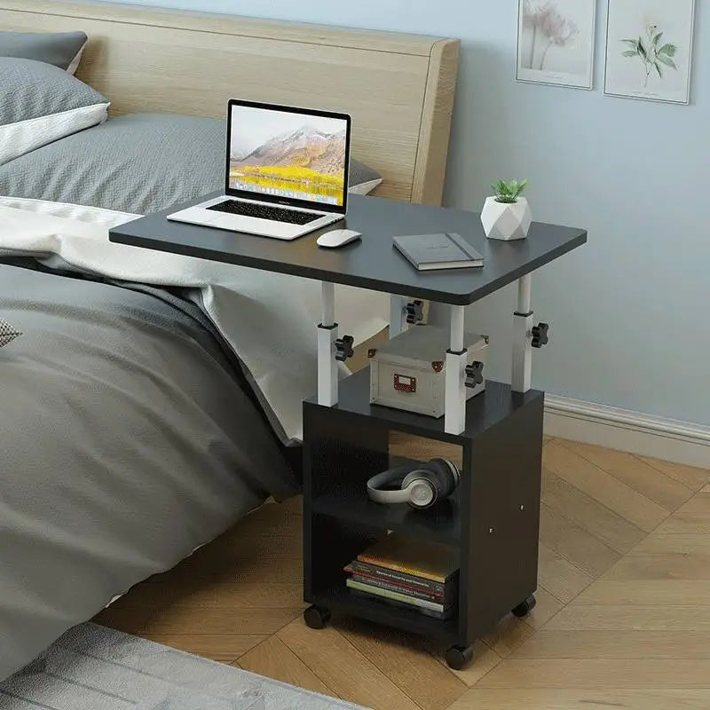 Modern Wooden Bedside Table with Wheels - Mobile Computer Desk