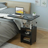 Modern Wooden Bedside Table with Wheels - Mobile Computer Desk