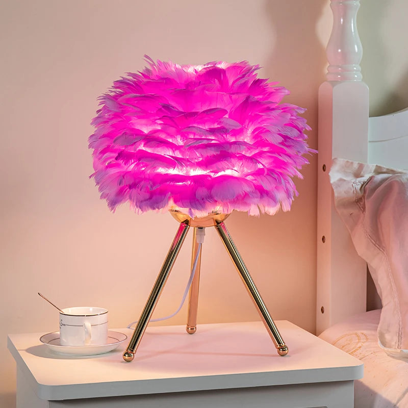Feather Accent Bedroom Table Lamp