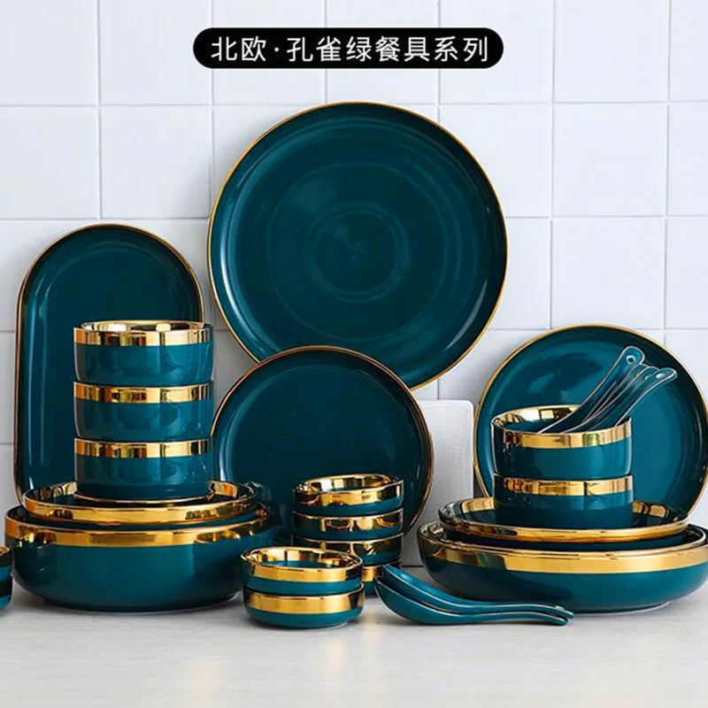 Ceramic Gold Inlay Dinner Plate - Luxury Tableware