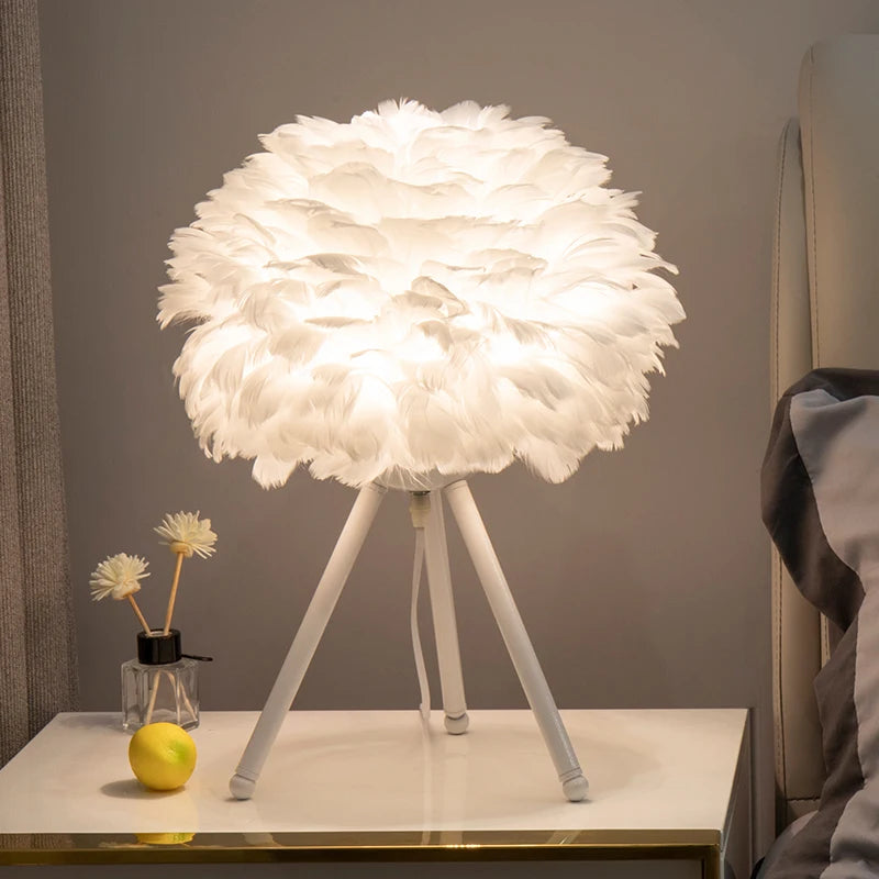 Feather Accent Bedroom Table Lamp