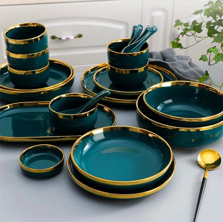 Gold Inlay Ceramic Dinner Plate