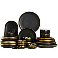 Gilt Rim Black Porcelain Dinner Set - Sophisticated Collection
