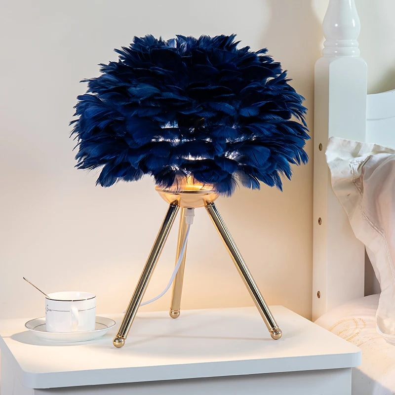 Feather Accent Bedroom Table Lamp