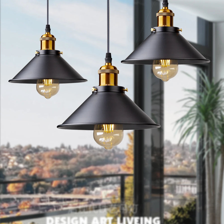 Black Vintage Industrial Pendant Light - PVC Lampshade E27