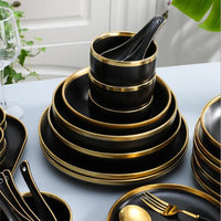 Gilt Rim Black Porcelain Dinner Set - Sophisticated Collection