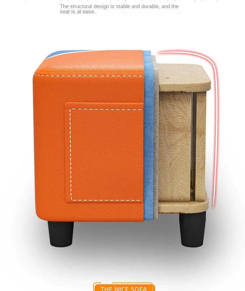 Solid Wood Fabric Ottoman