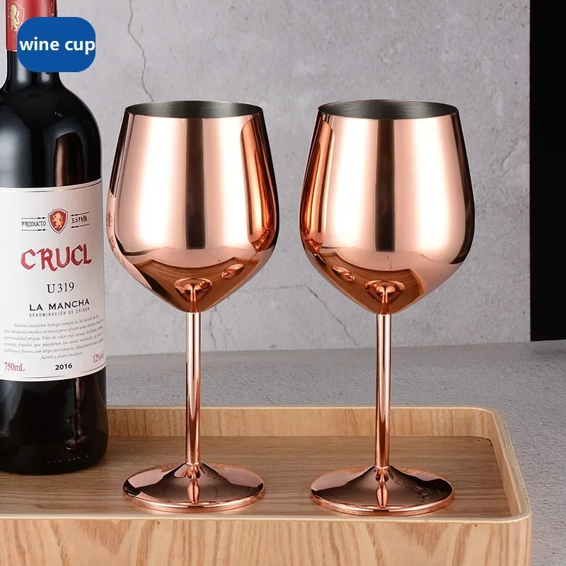 500ML Stainless Steel Wine Glass - Metallic Finish Goblet