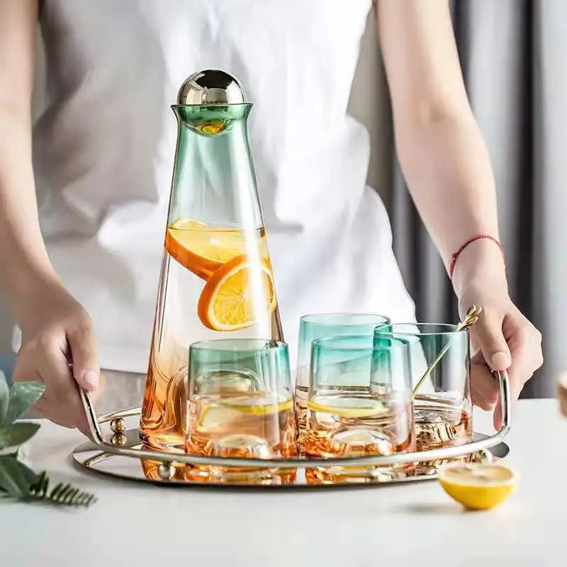 5-Piece Gradient Glass Pitcher & Tea Cup Set