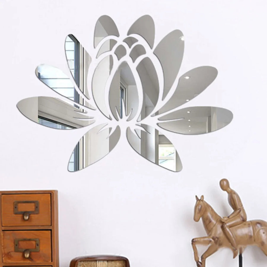 Lotus Flower 3D Mirror Wall Decal - Elegant Acrylic Wall Art Sticker