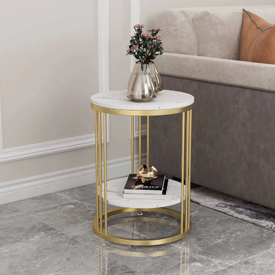 Round Marble Accent Coffee Table with Hidden Storage - 15.7"