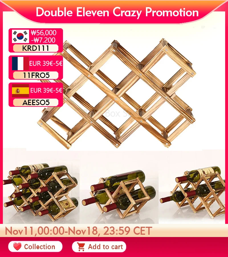 Collapsible Wooden Wine Bottle Rack - Space-Saving Storage