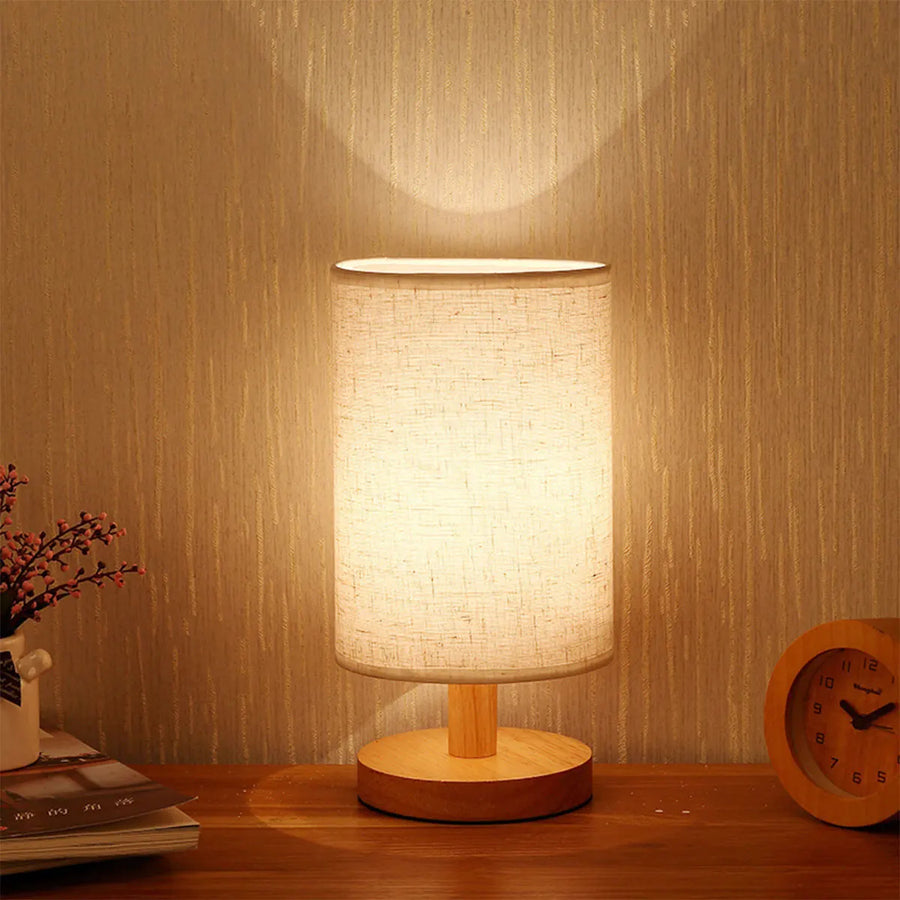 Cylinder Wooden Table Lamp - Silver LED Design