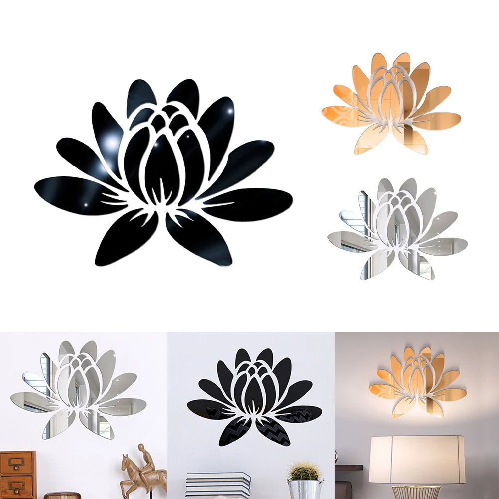 Lotus Flower 3D Mirror Wall Decal - Elegant Acrylic Wall Art Sticker